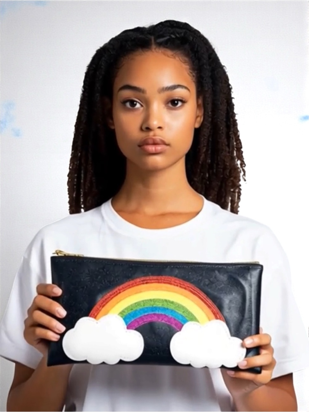 Julie Mollo Rainbow Cloud Clutch Glitter Zip Pouch NWT Sparkly Cosmetic Bag